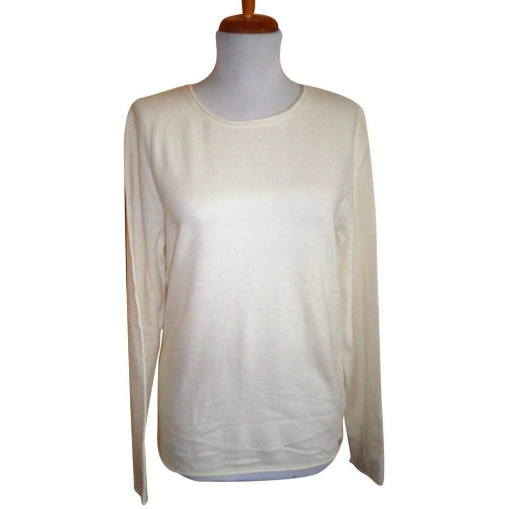 NWT - $125.00 - MASSIMO DUTTI Ivory 100% Cashmere Round Neck Sweater Size L